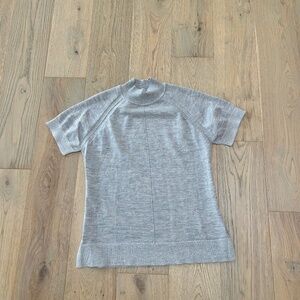REISS Venus Grey Metallic Wool High Mock Neck Short Sleeve Sweater